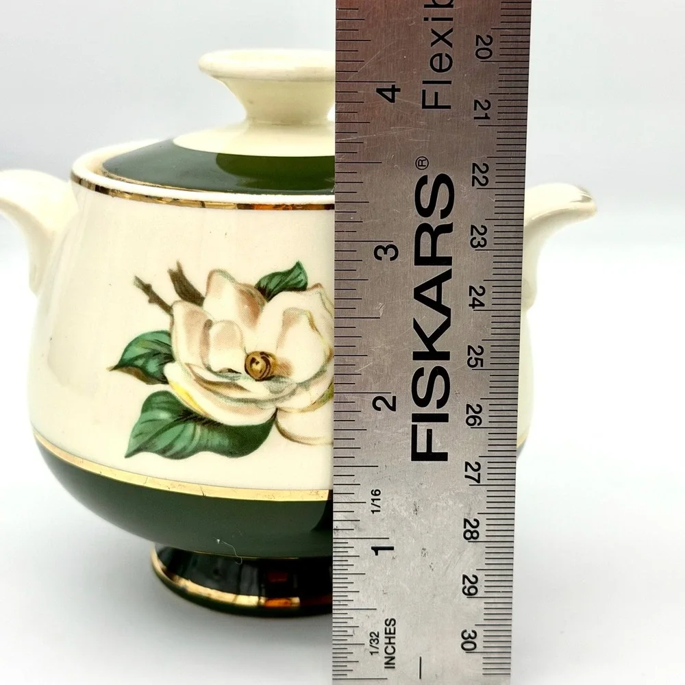 Vtg Homer Laughlin Cavalier Eggshell Magnolia Green Lidded Sugar Bowl 1953